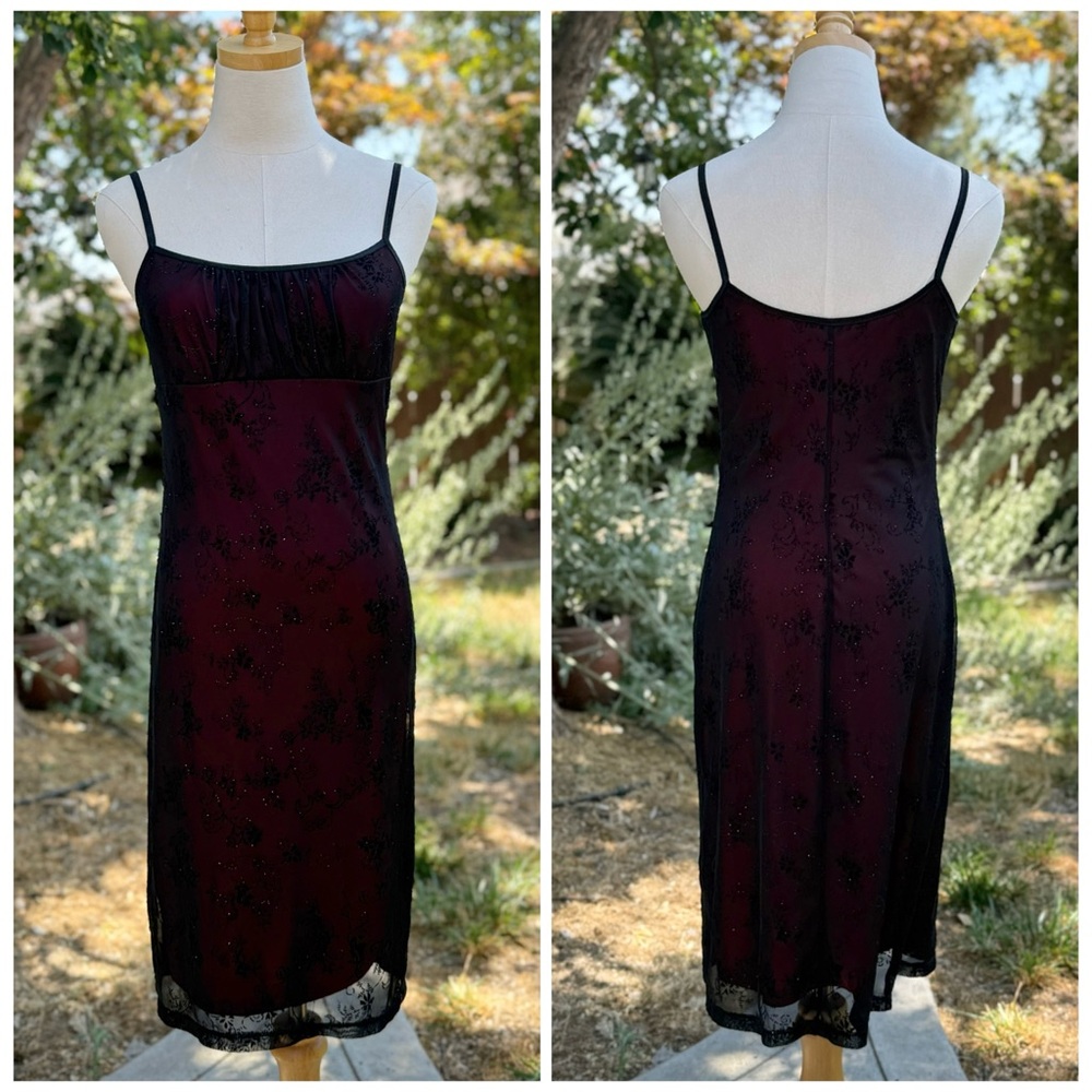 Vintage Black and Burgundy Midi Dress